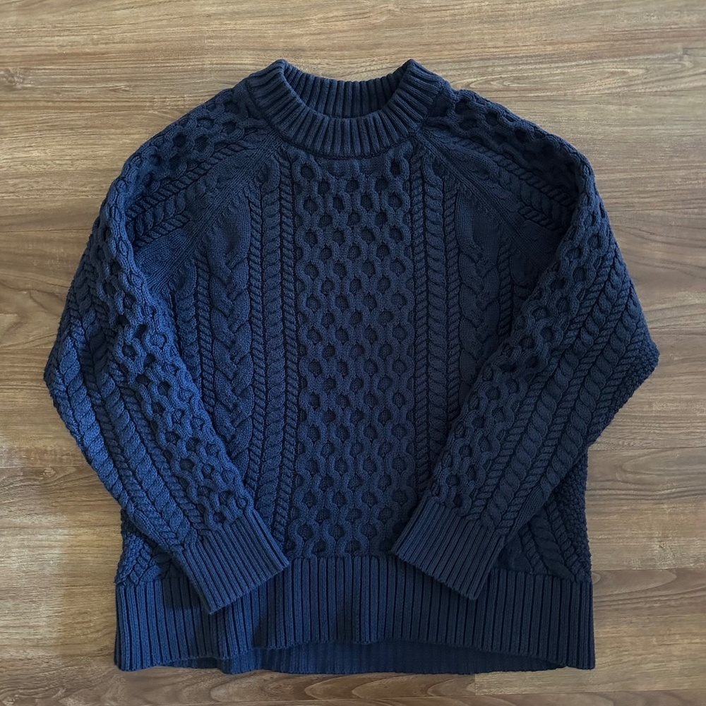 J.Crew Cotton Crewneck Cable Knit Sweater, Navy, Sz Small